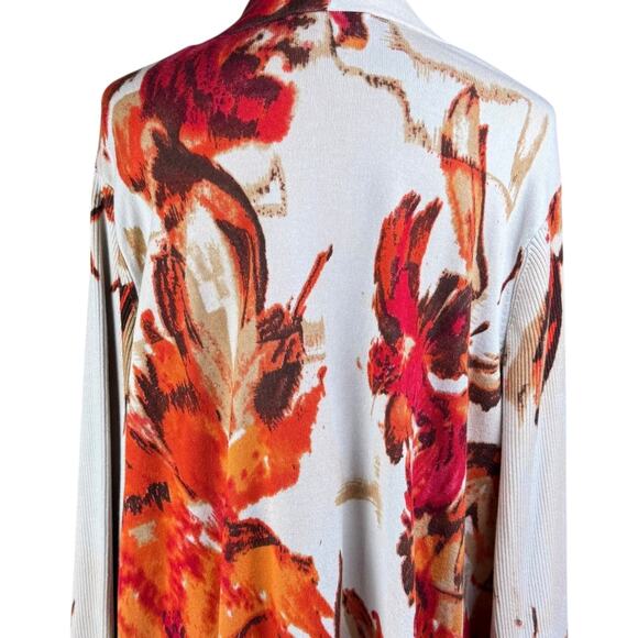 Carmen Marc Valvo 3X Plus Orange Red Beige Floral Knit Open Cardigan Sweater - Picture 9 of 11